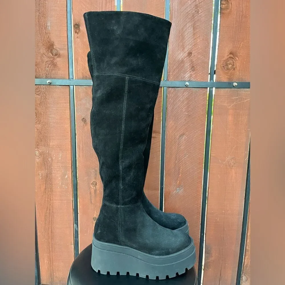 Free People London Calling Wedge Over The Knee Boots / Black size 38 - Picture 2 of 10